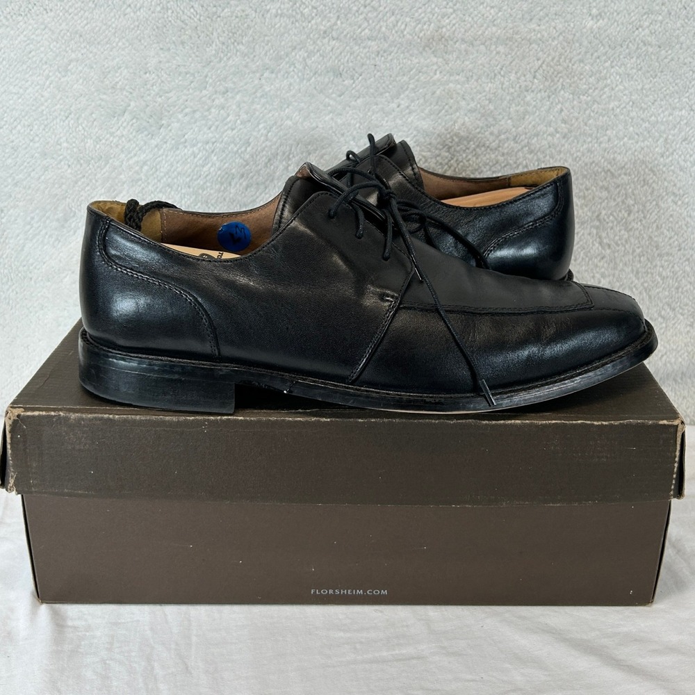 Florsheim Flor 3 Eye Blu‎ Mens Black Leather Square Toe Dress Shoes 11 D 4161-06